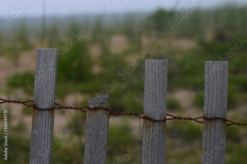fence with rusty wire on the beach