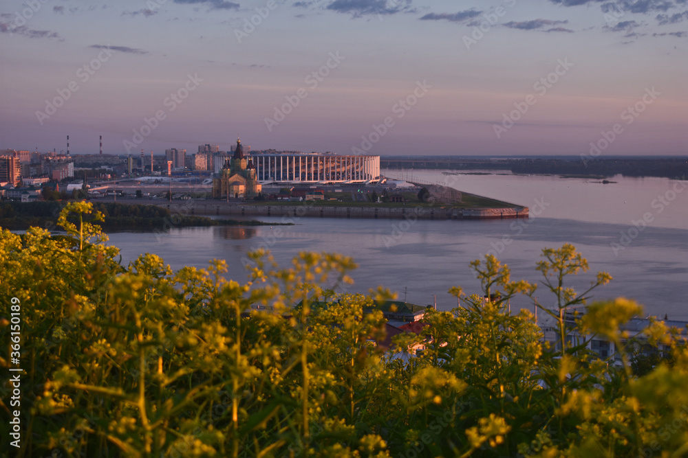 dawn on the embankment of the Volga River. Nizhny Novgorod