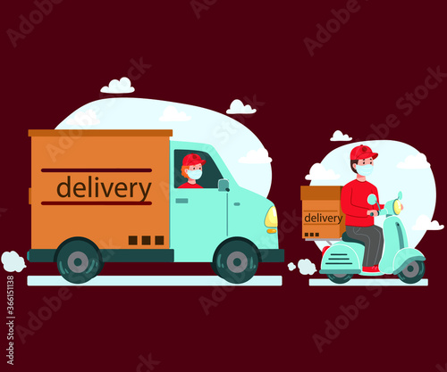 Delivery truck with delivery motorbike