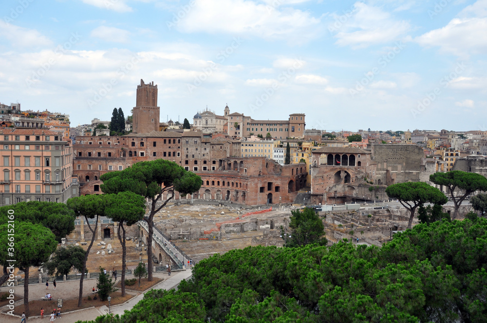 The magnificent historical center of the ancient city of Rome. Ancient ruins. Sightseeing in 2019.