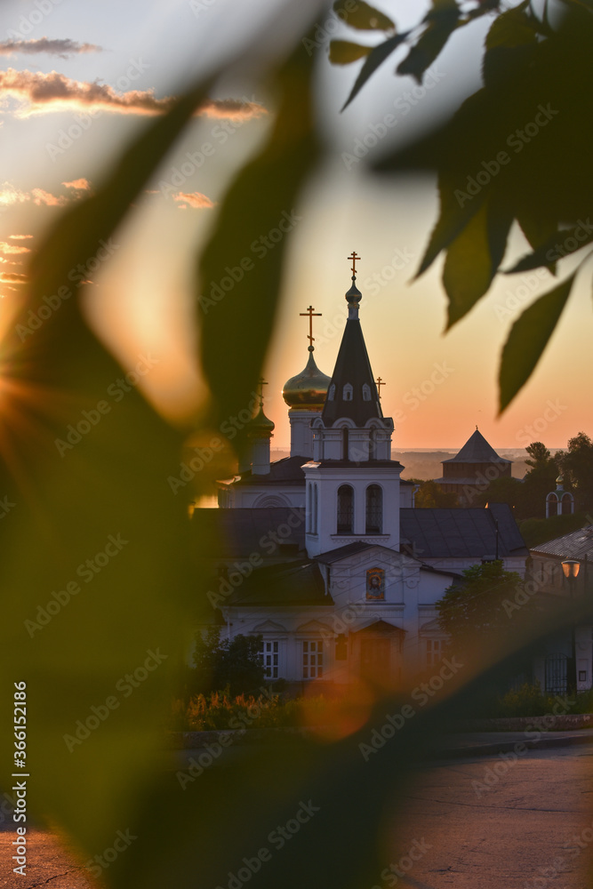 Christian church on the banks of the Volga River at dawn. Nizhny Novgorod Christian church on the banks of the Volga River at dawn. Nizhny Novgorod