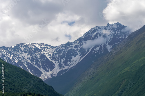 Glacier in the Rocky Mountain Range of Caucasus, Russia