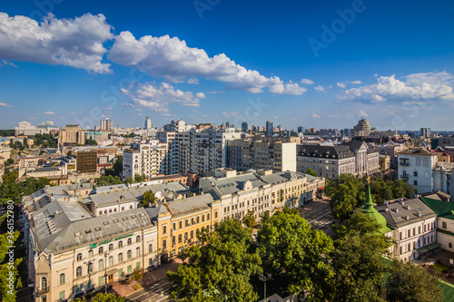 Kiev, Ukraine - July 18, 2020: The panorama of Kiev downtown from Sophia bell tower.