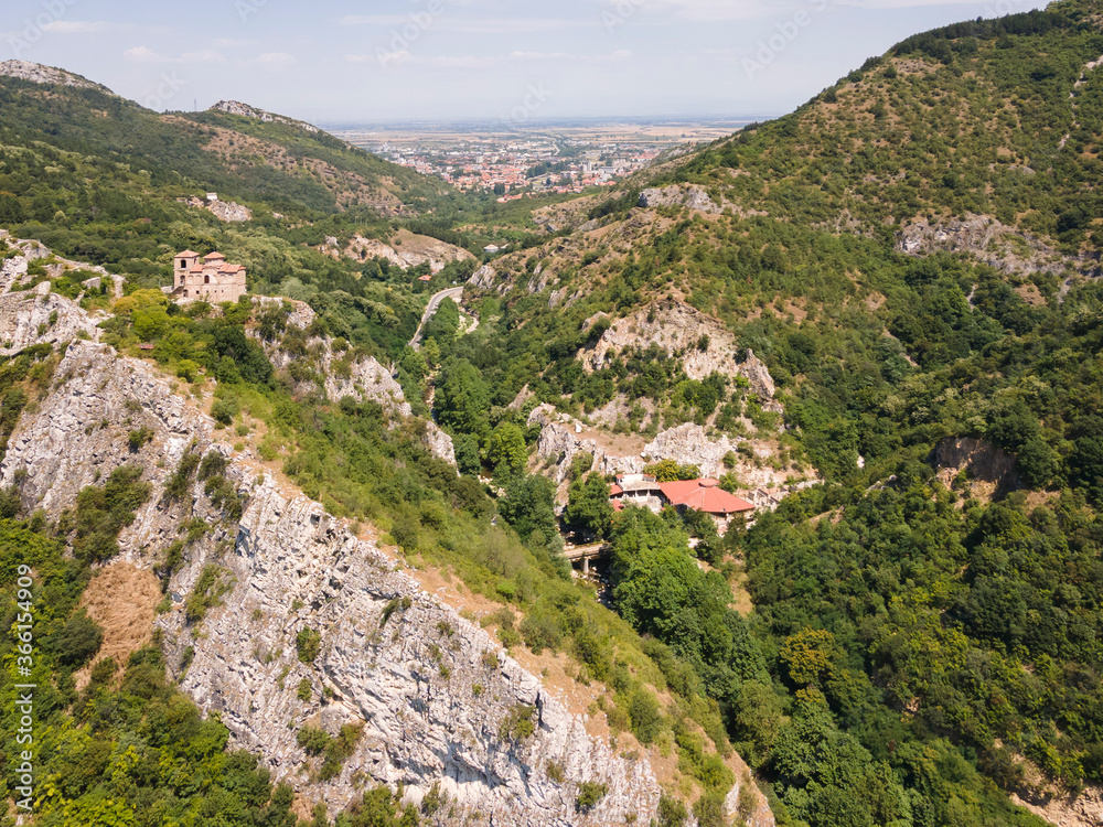 Aerial view of Medieval Asen's Fortress, Asenovgrad,  Bulgaria