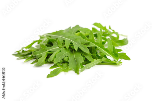 Ruccola or rocket salad leaves isolated on white background