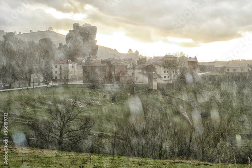 Spain, Province of Guadalajara, Chequilla, Secluded village in heavy rain
