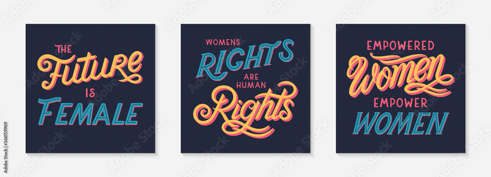 Bundle of girl power.vector illustrations,print for t shirts,posters,cards and banners.Stylish lettering compositions.Feminism quote and woman motivational slogans.Women's movement concepts