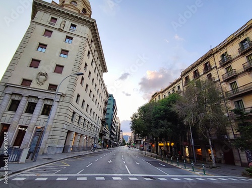 Photography Barcelona,Catalonia/Spain - may 3 2020 Via Layetana main avenue in Barcelona during the lockdown because of the pandemic corona virus, covid 19