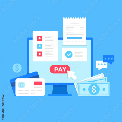 Online payment. Flat style design. Vector illustration. Pay online concepts. Ecommerce, e-commerce, internet retail business, commerce, store, shopping, digital marketplace. Modern graphic elements