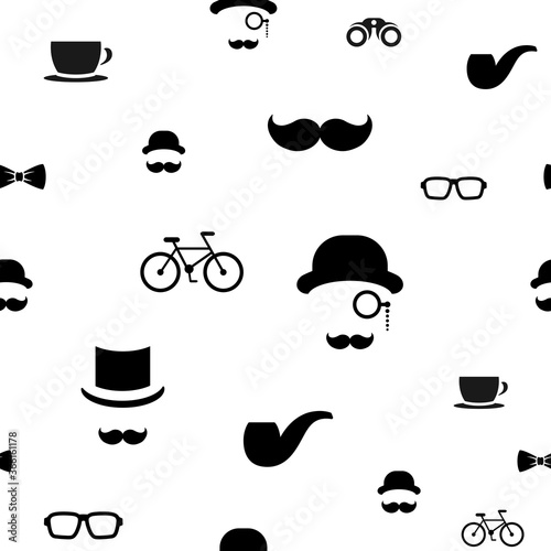 Seamless pattern with gentleman on white background.