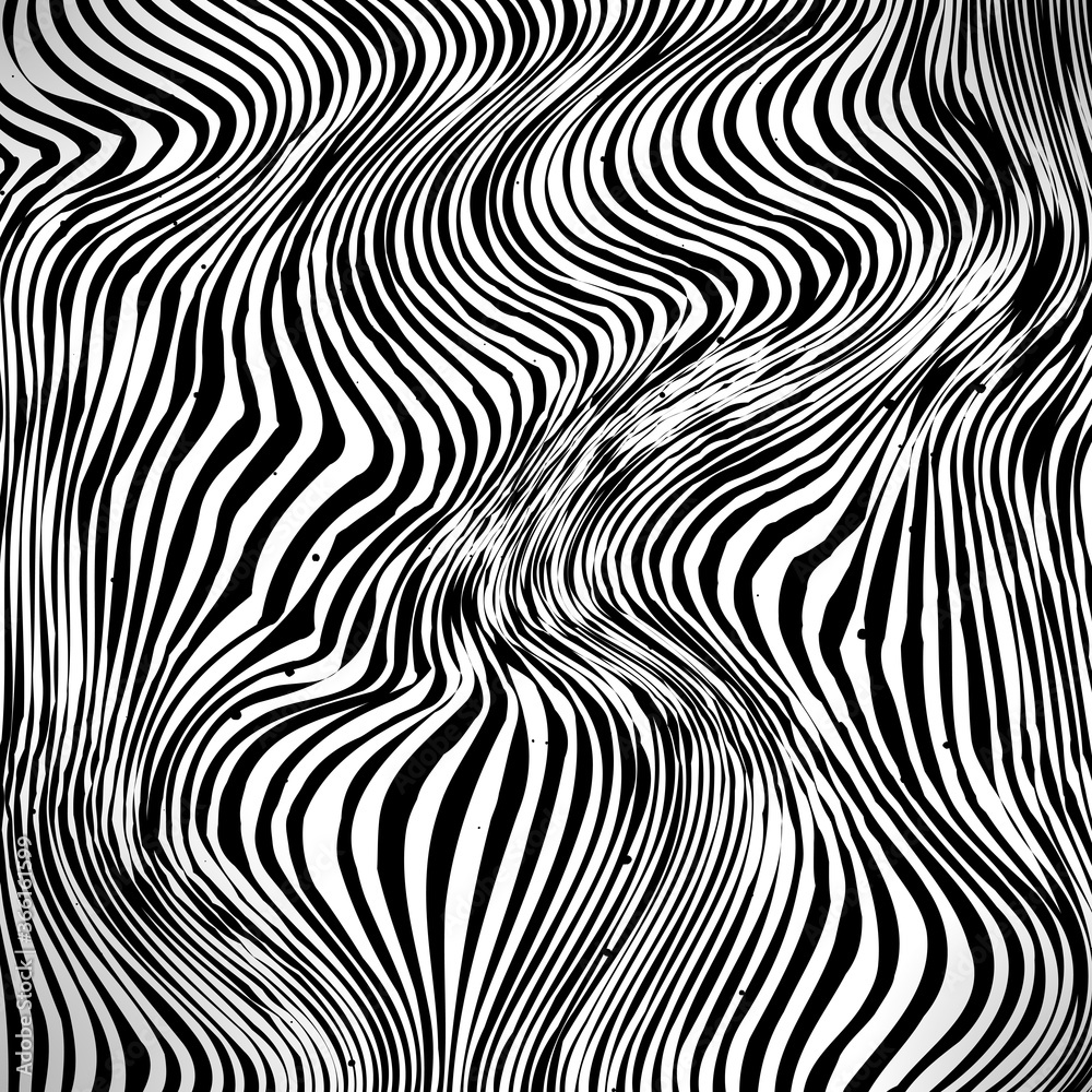 Black and white striped background. Abstract lined glitch pattern