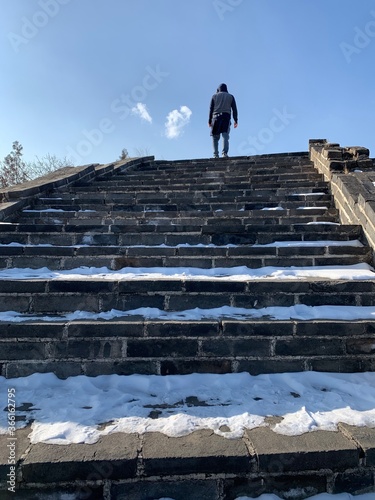 Walking up the stairs on the Great Wall