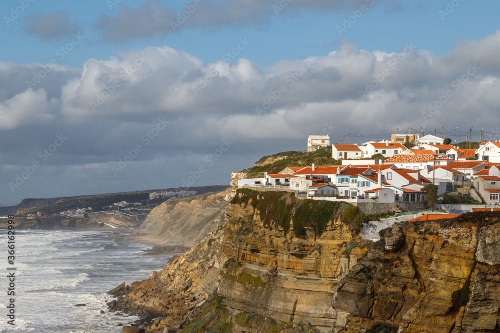 Azenhas do Mar, beautiful village built on a cliff-top, overlooking the Atlantic Ocean, in the municipality of Sintra, Portugal. 