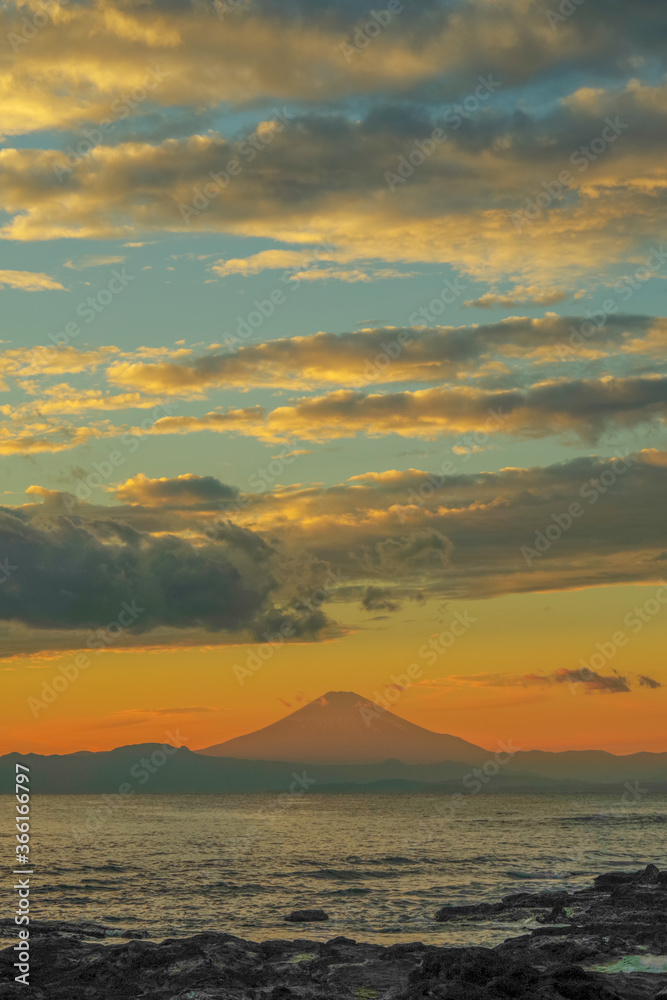 夕焼けの富士山