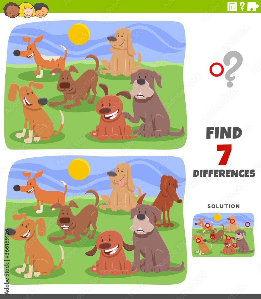 Fototapeta premium differences educational game with dogs group