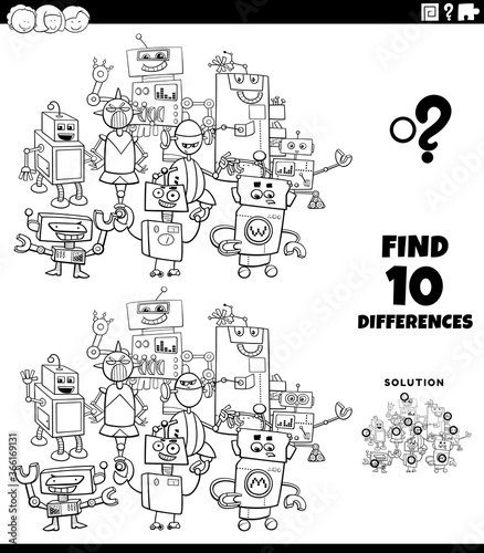 differences task with robots coloring book page