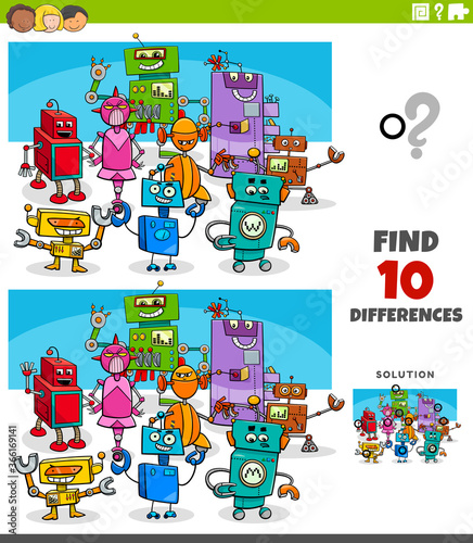 differences educational game with robot characters