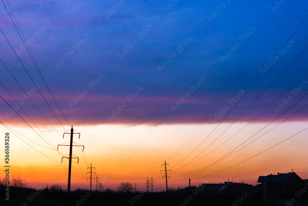 Natural Sunset. Bright Dramatic Sky And Dark Ground. Landscape Under Scenic Colorful Sky. Sun Over Skyline, Horizon. Transcarpathia and Uzhhorod. Magic Sunset. Dusk. Clouds.