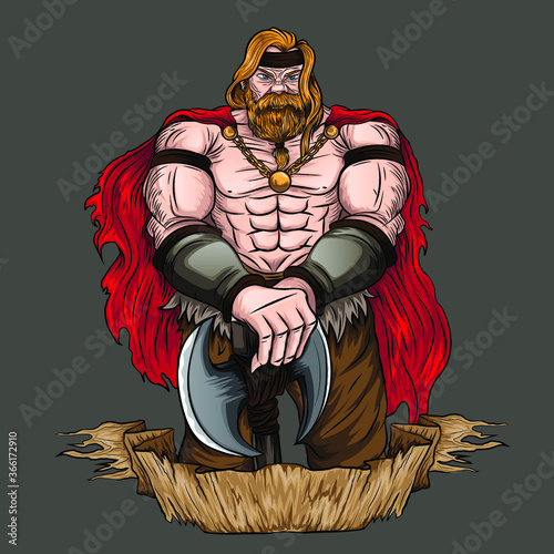 warrior with axe vector illustration