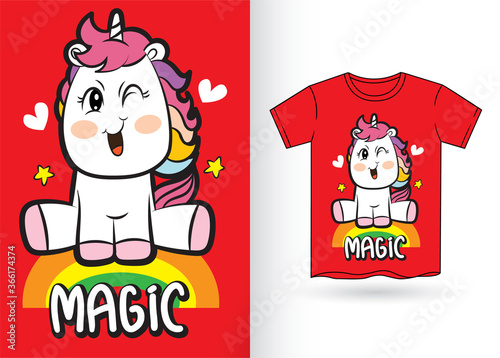 Cute unicorn cartoon for t shirt