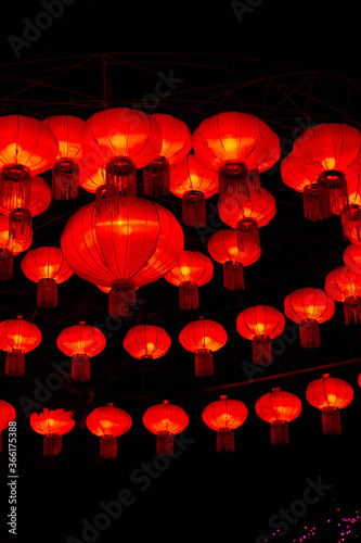 Asian decoration made of paper and light with details in red yellow and others