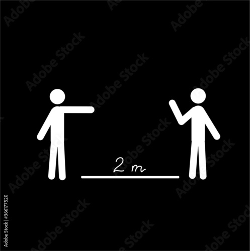 A sign of social distance. Means of protection against the coronavirus epidemic. Prevention. Keep a distance of 2 meters. Be safe.