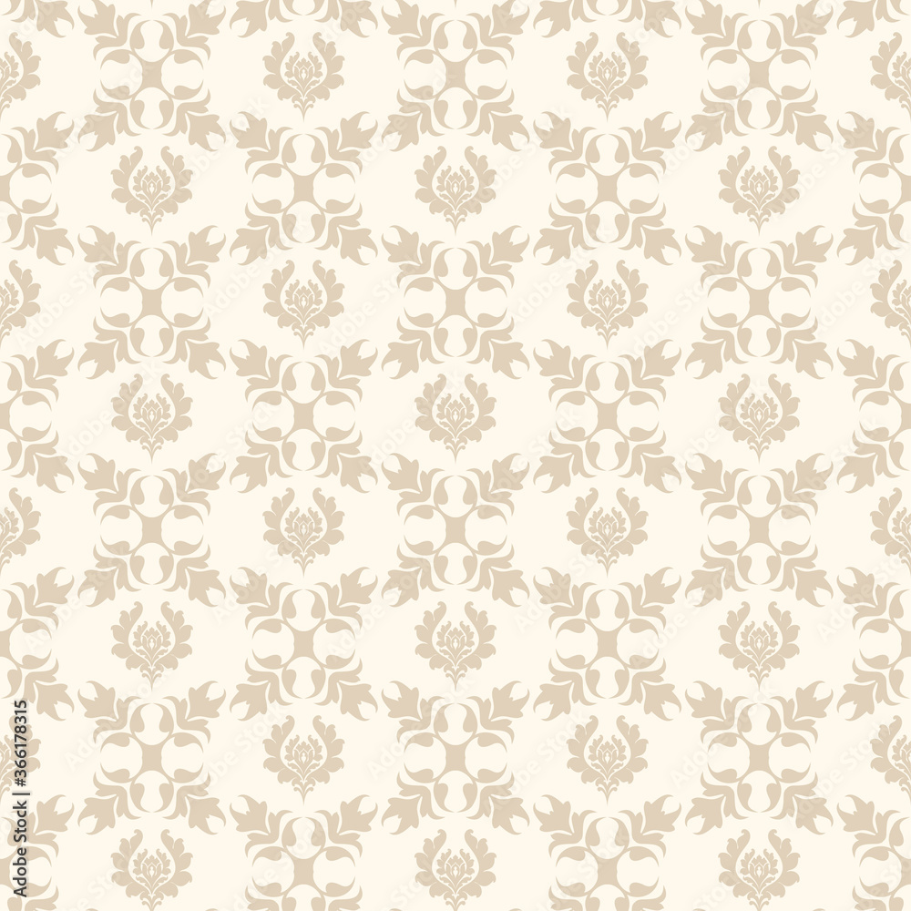 Ornament background pattern. Beige texture wallpaper. Seamless Damask pattern for fabric, tiles, interior design or wallpaper. Background vector image