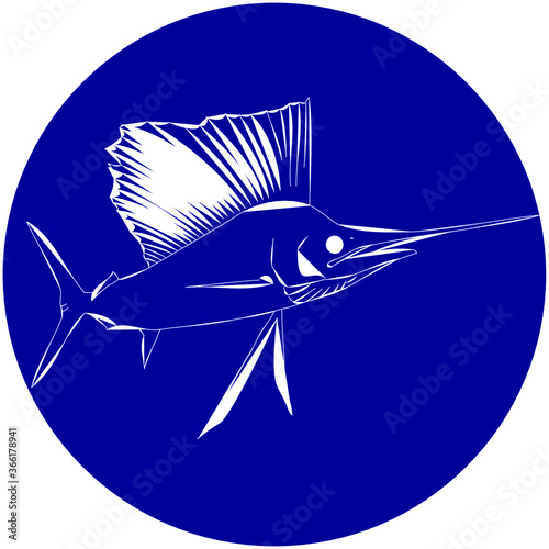 Outline swimming sailfish design icon