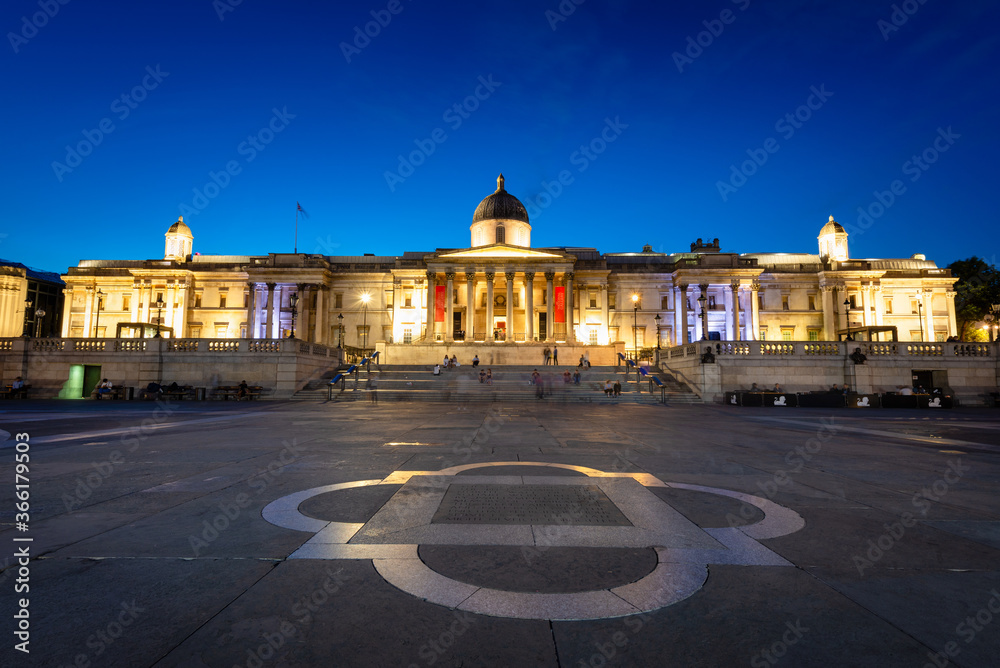 Exterior of National Gallery, London at night