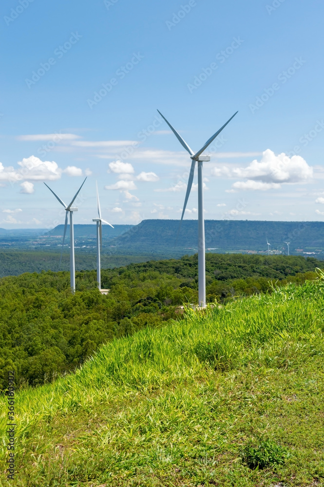 The landscape of electricity generating turbines on the mountains. The landscape of electricity generating turbines on the mountains.
