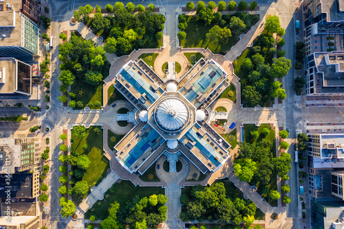 Overhead aerial view of Capitol Building and urban grid in Madison Wisconsin photo