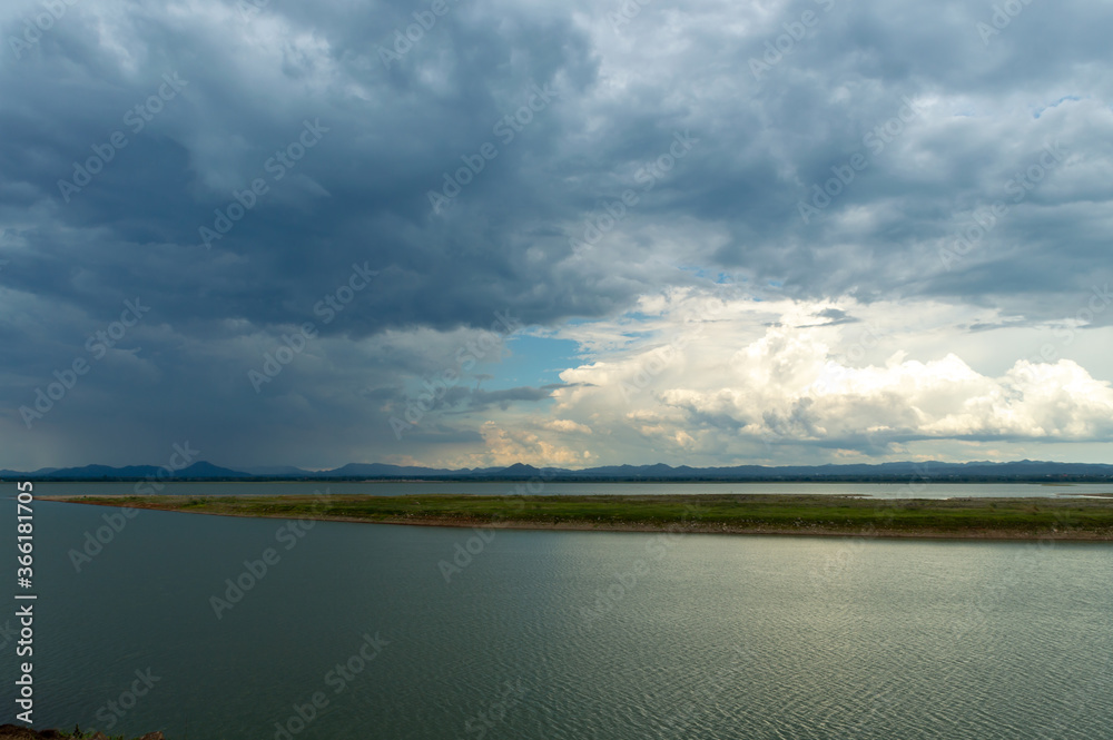 Obraz premium Landscape of Pasak Jolasid Dam with little water capacity.