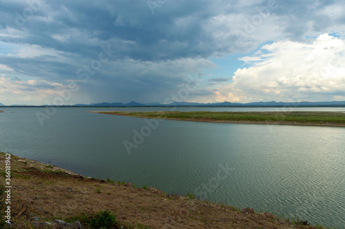 Landscape of Pasak Jolasid Dam with little water capacity.