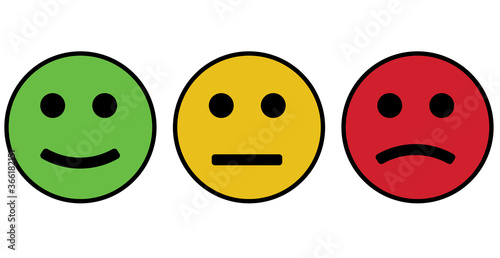 Happy bored and sad smiley circle face icons