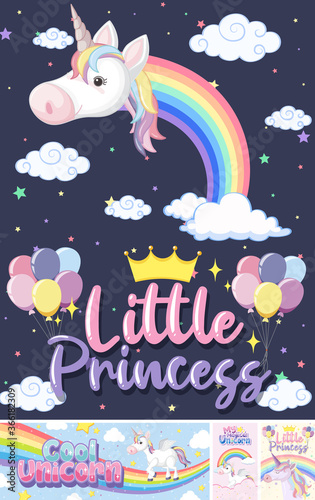 Cute unicorn banner on pastel background color