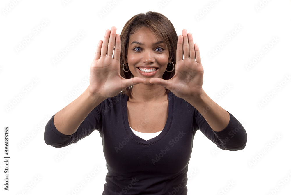 Pretty young woman framing her face with her hands - a series Pretty young woman framing her face with her hands - a series