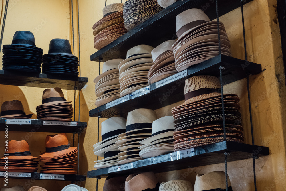 Panama hats for sale in a small local business