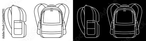 school backpack icon. Side and front views. September 1, beginning of school year at school. Student Accessories Vector on white background