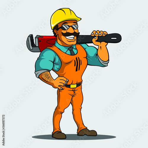 Funny plumber with background illustration vector