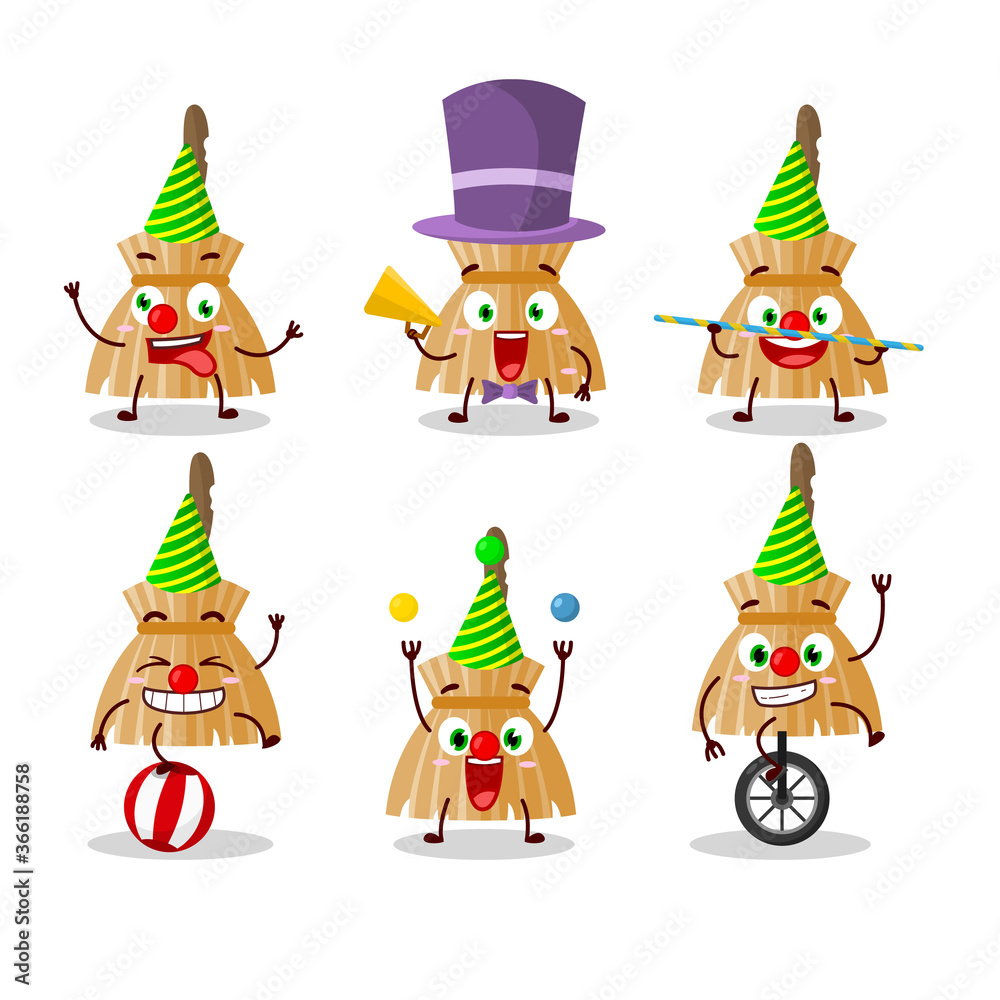Cartoon character of witch broom with various circus shows