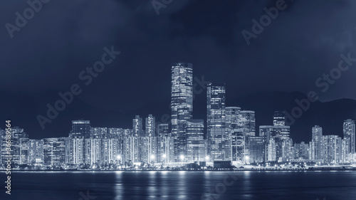 Panorama of downtown of Hong Kong city at night © leeyiutung