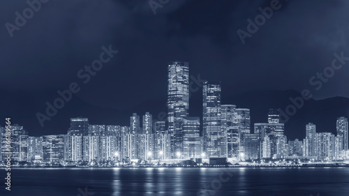 Canvas Print Panorama of downtown of Hong Kong city at night