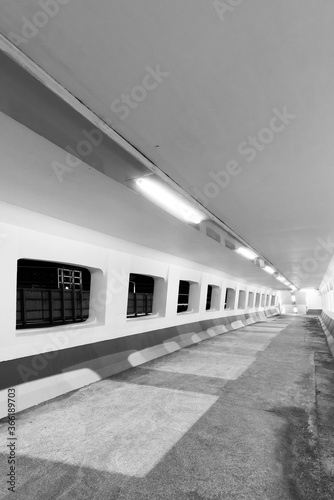 Night scene of empty modern pedestrian walkway