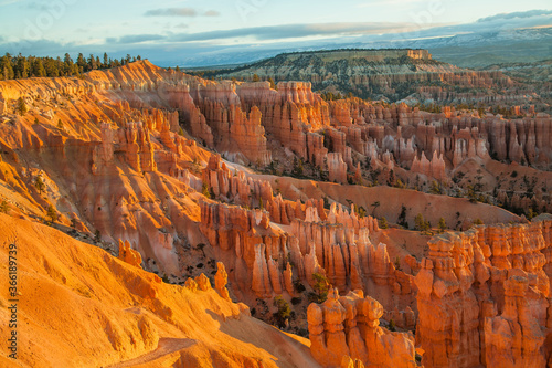 Bryce Canyon National Park, located in southwestern Utah. The park features a collection of giant natural amphitheaters and is distinctive due to geological structures called hoodoos.