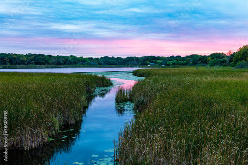 Sunset at a lake in  Minneapolis