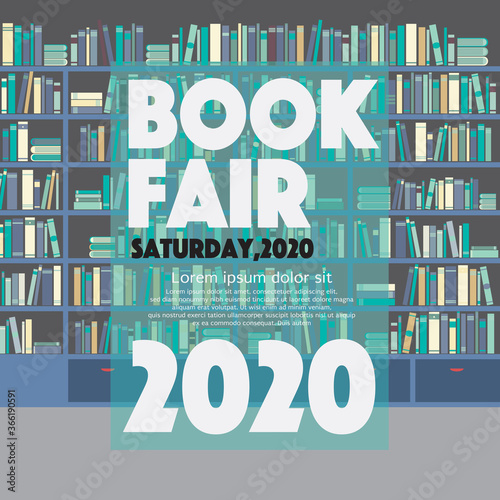 Book Fair Festival Poster For Advertising Concept Vector Illustration.