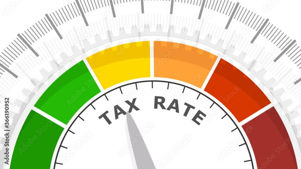 Abstract meter read level of tax rate result. Color scale with arrow. The measuring device. Colorful infographic gauge element. Abstract meter read level of tax rate result. Color scale with arrow. The measuring device. Colorful infographic gauge element.