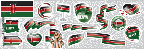 Vector set of the national flag of Kenya in various creative designs