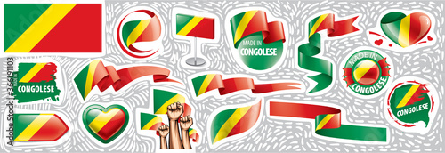 Vector set of the national flag of Congo in various creative designs
