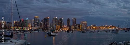 Sunset and night view of San Diego downtown